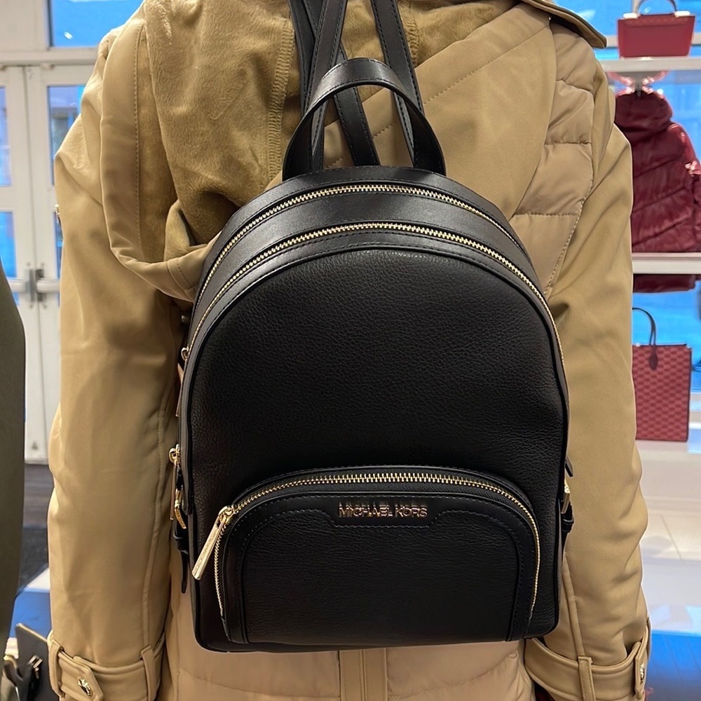 MICHAEL KORS Jaycee Medium zip pocket Pebbled Leather Backpack BLACK col… - Picture 15 of 16
